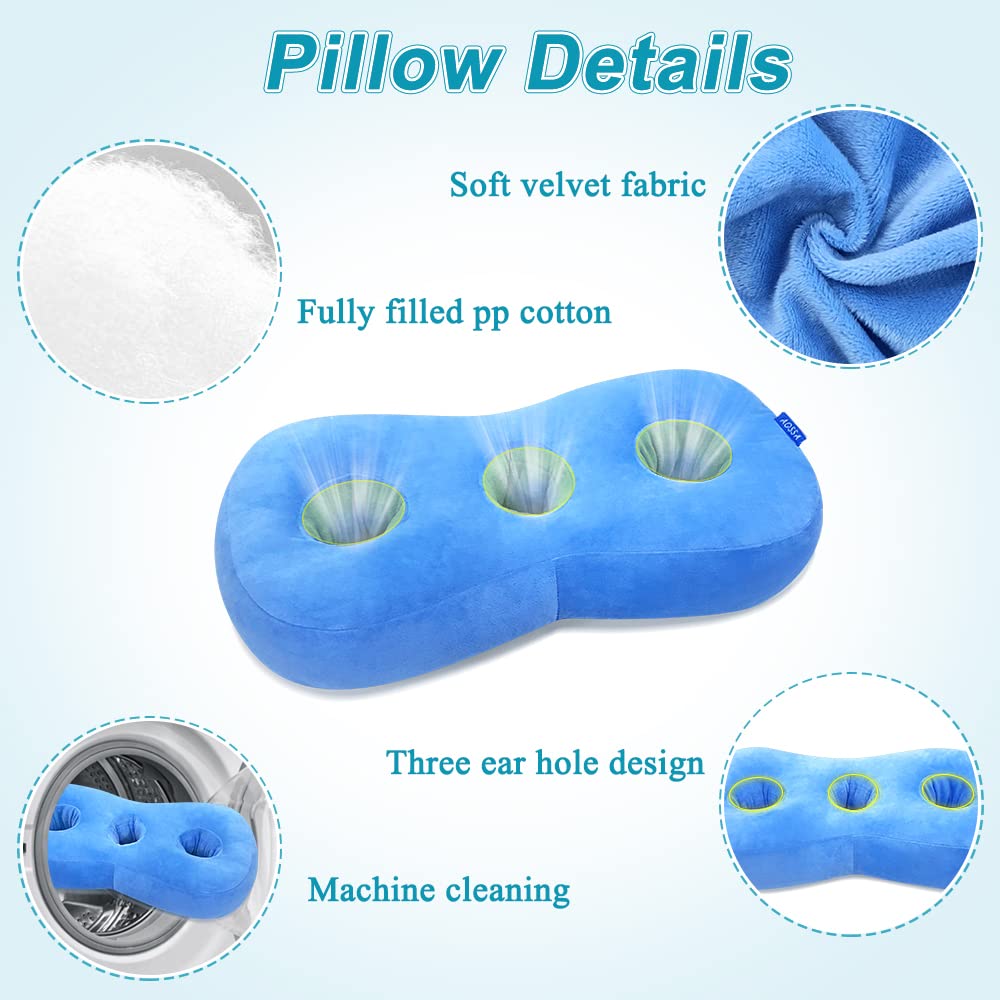 Almohada perforadora para personas que duermen de lado, protector de oídos, almohada CNH con agujeros para las orejas para úlceras por presión, alivio del dolor de oído, almohada de dona para la
