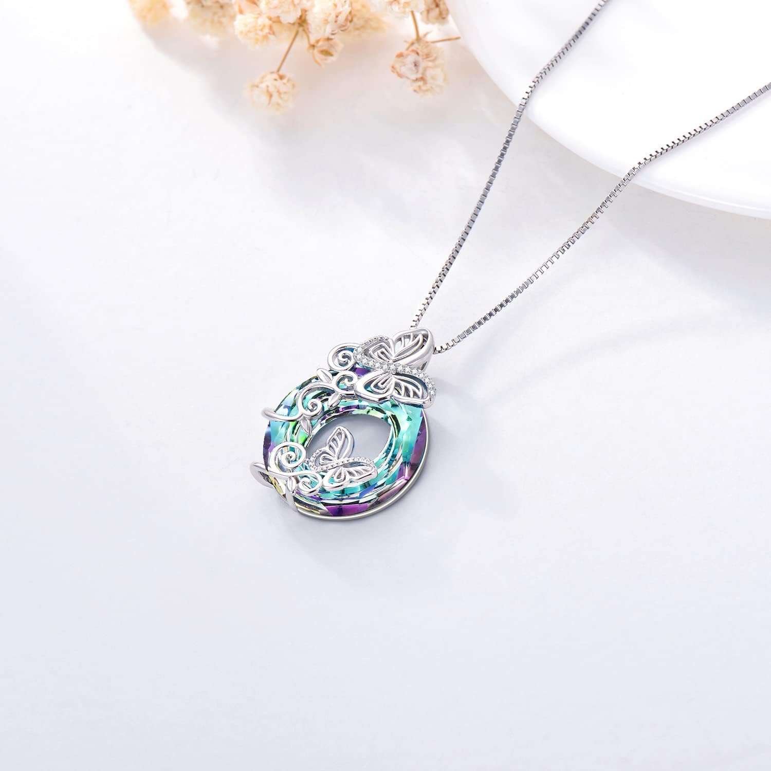 TOUPOP Sterling Silver Dragonfly/Butterfly Pendant Necklace with Crystal Birthday Christmas Jewelry Gifts for Women - Image 5
