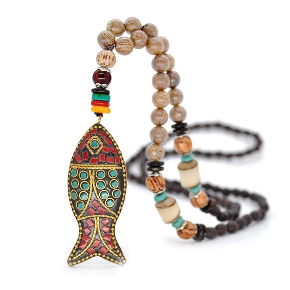AMOYER Collar Hecho A Mano De Madera Colgante De Los Granos Y Del Collar Largo De Boho Declaración Joyería Hombres De Las Mujeres