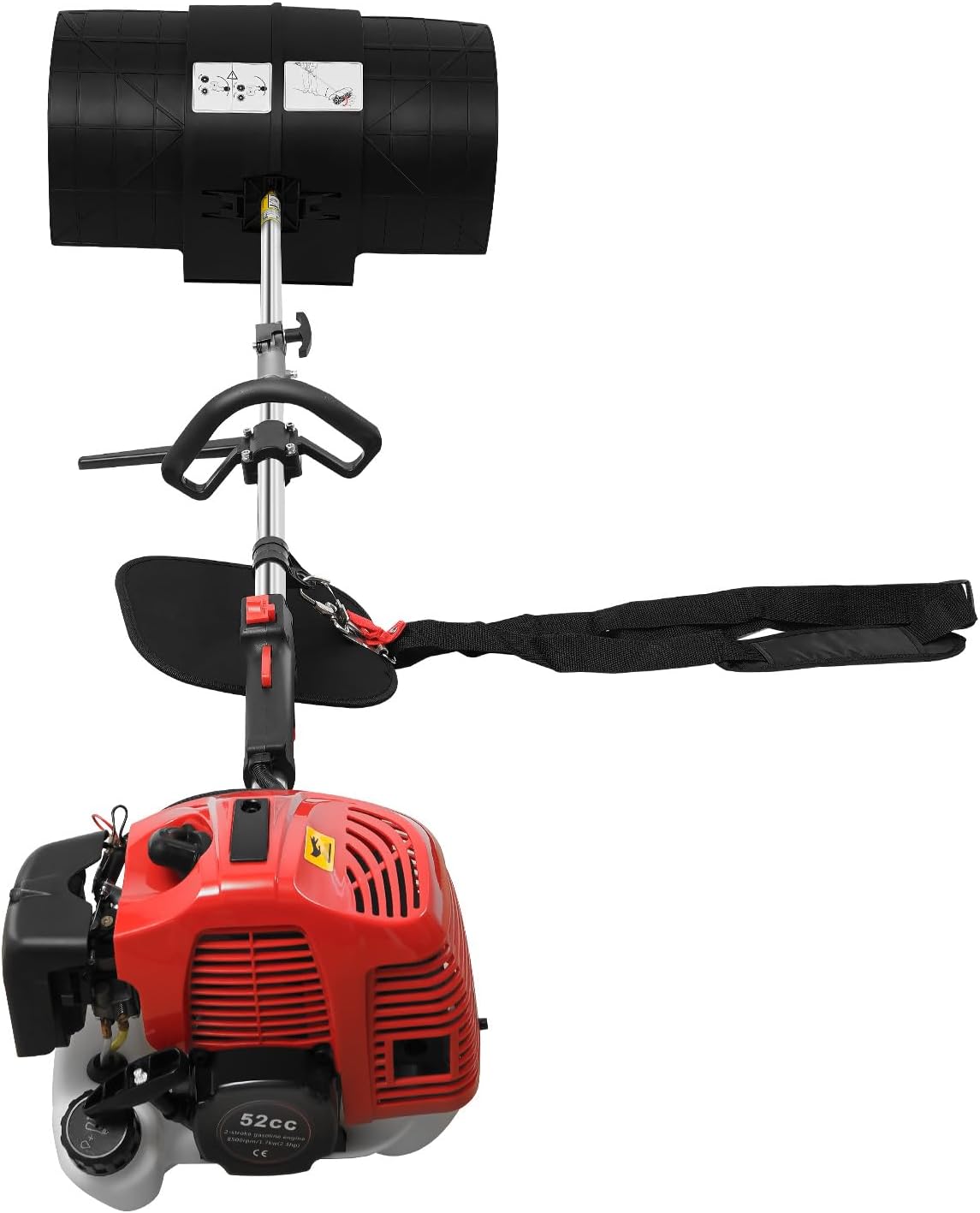 Gasoline Powered Broom, 52cc 2.3HP Outdoor Hand Held Driveway Brush Sweeper, Heavy Duty Walk Behind Sweeping Broom Machine with Nylon Push Brush for Sidewalks, Golf Courses, Soccer Fields