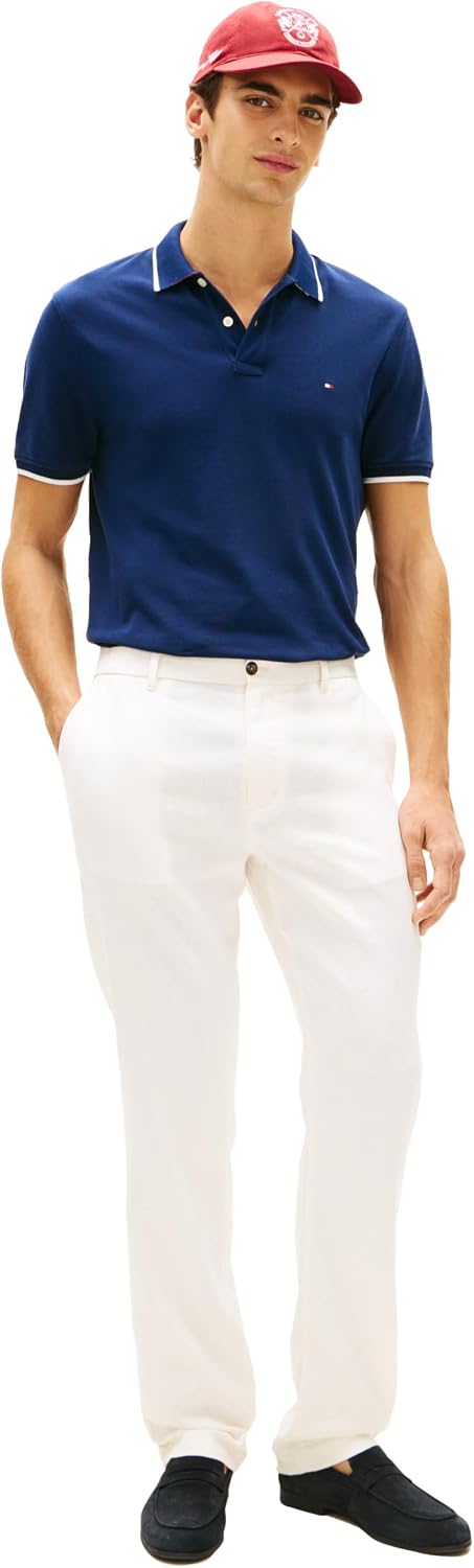 Tommy Hilfiger Men's Short Sleeve Casual Polo Shirts in Regular Fit with Contrast Collar and Cuff Designs