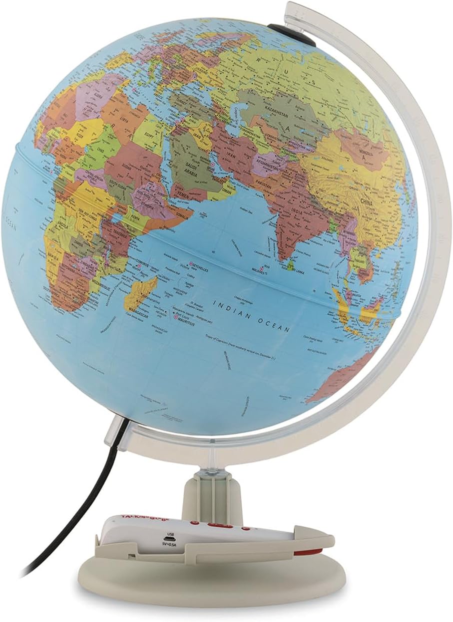 Tecnodidattica - Parlamondo | Interactive Globe for Children and Young People | Light-up and Rotating World Globe | Audio Music Pen | 6 Languages Available | Political Cartography | 30 cm Diameter