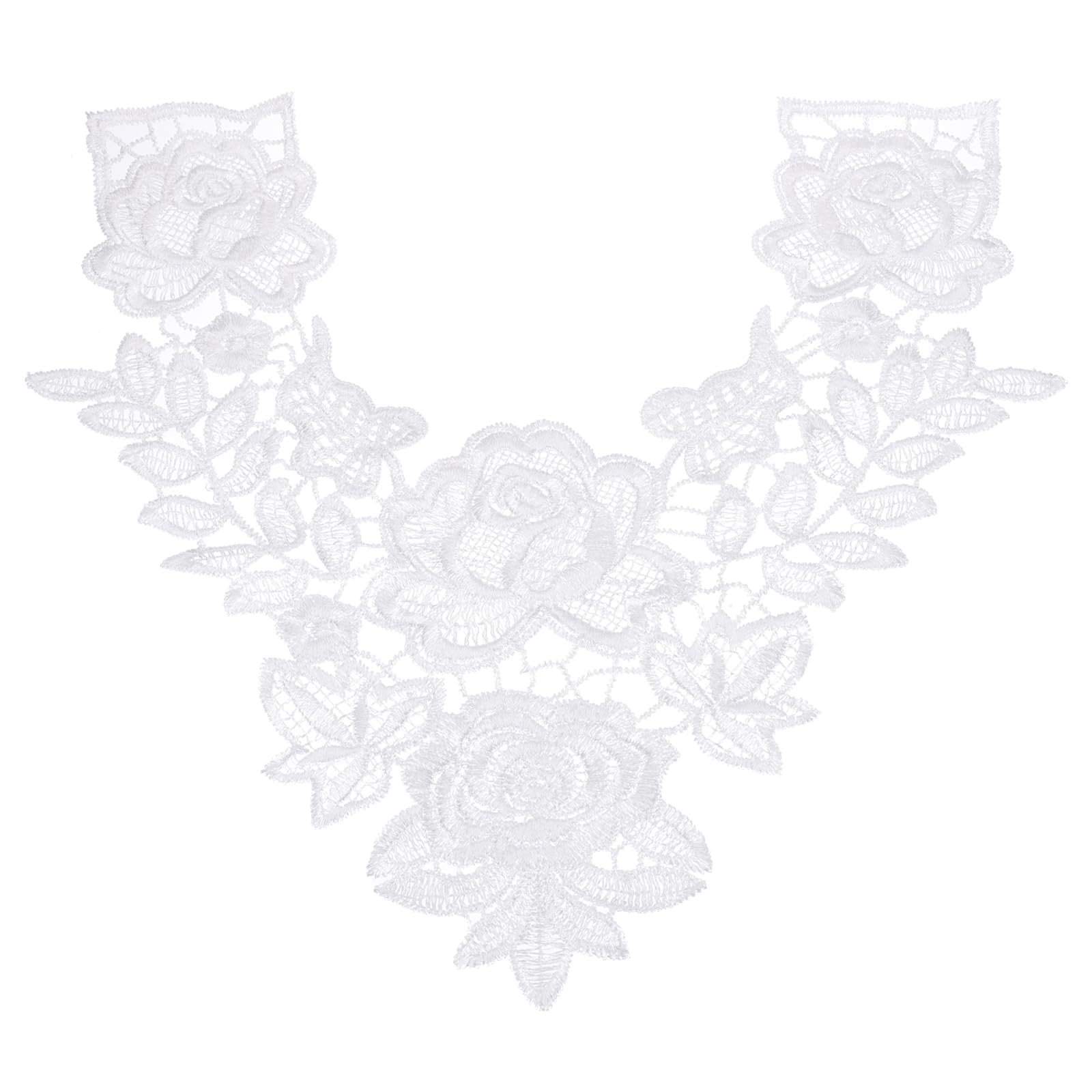 sourcing map 2 Pack Lace Applique Flower Patches, 32x32 cm Floral Sew on Embroidery Trim Appliques Fabric Collar Patch Motif for Wedding Gown Dress Bridal DIY Crafts Decoration, White