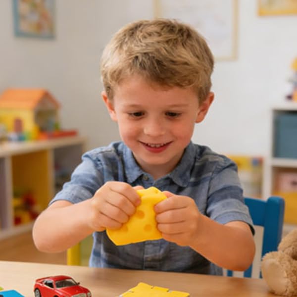 Cheese Squishys Toy, Squishys Al Formaggio Giallo, Carinos Antistress Formaggi Morbidi Spremi Giocattoli Antistress, Morbidi Formaggi Modellabili Palline Anti-stress Giocattoli Sensoriali Alimentari - 4