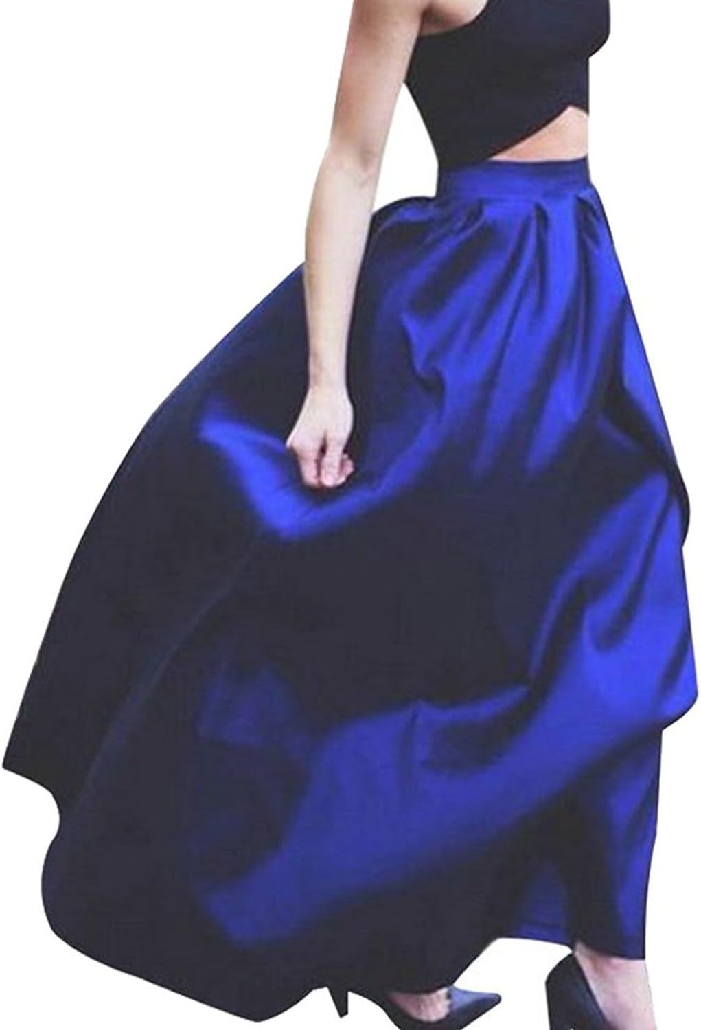 Women's High Waisted A line Pleated Full Maxi Ball Gown Skirt (XL, Blue#)