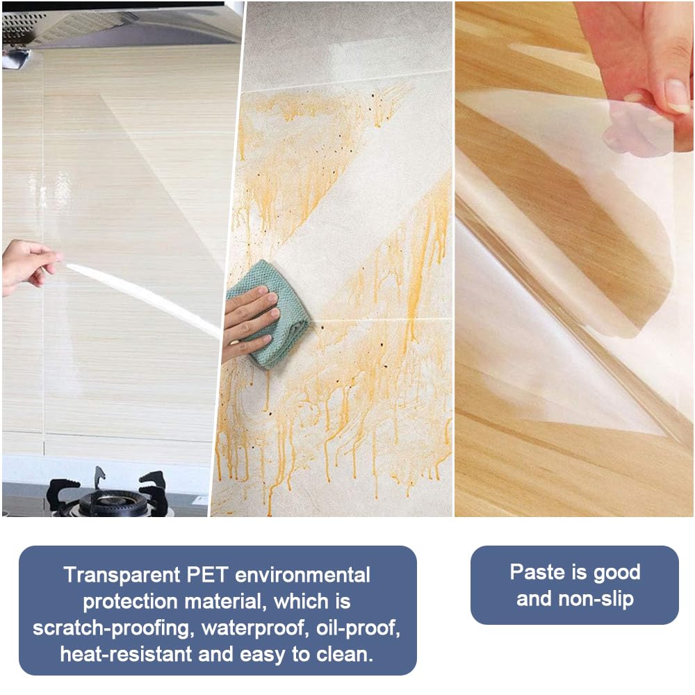 URPIZY Pellicola adesiva trasparente per mobili, 60 cm x 300 cm, foglio di plastica trasparente, impermeabile, protezione da schizzi, pellicola protettiva in PVC per piastrelle