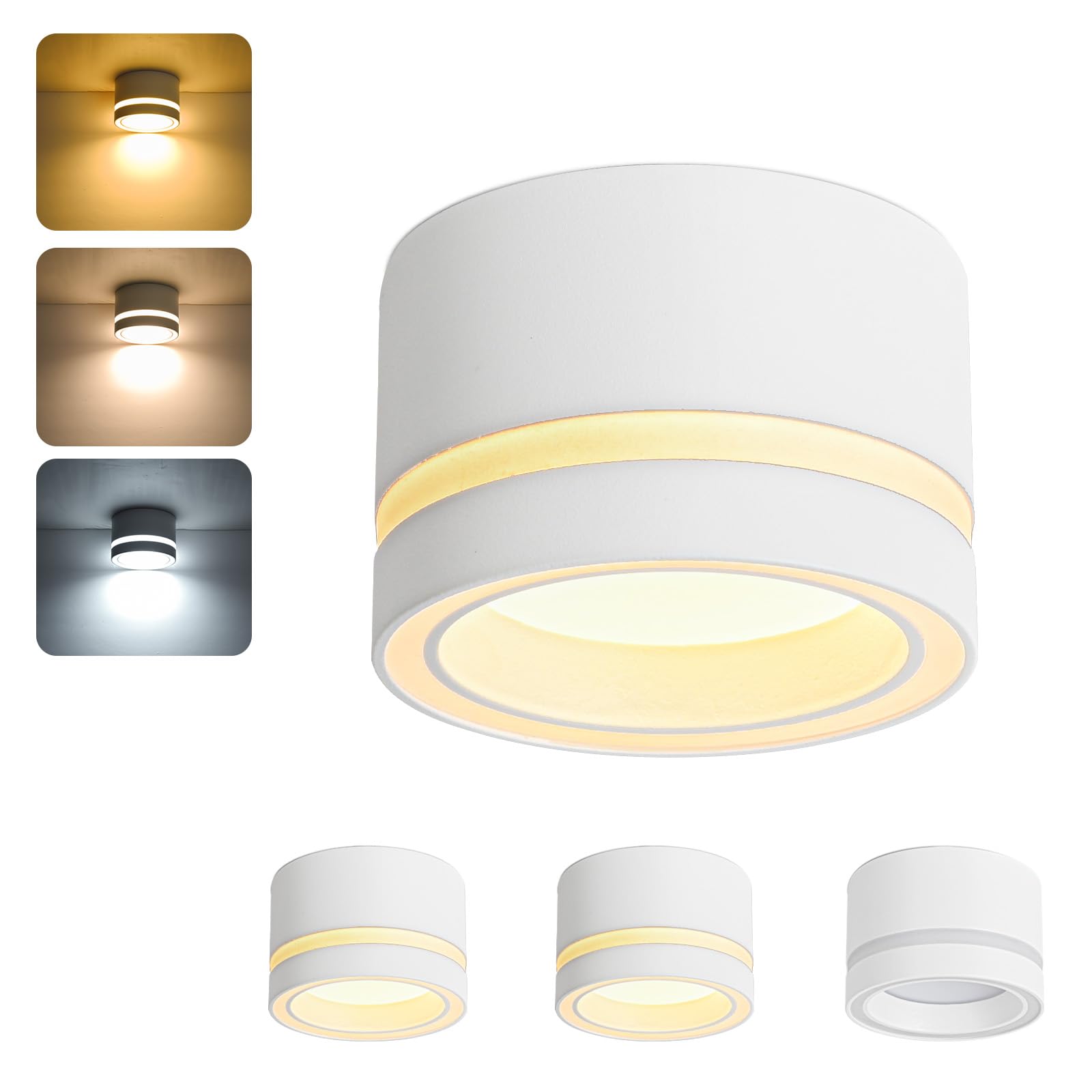 Aufbauspot Deckenspot Weiß flach, Aufbaustrahler 6W CCT 3000K/4000K/6500K, LED Spots Dimmbar, Aufputz Spots 230V mit GX53 Fassung, Deckenstrahler Aluminium für Schlafzimmer, Badezimmer 4Stück