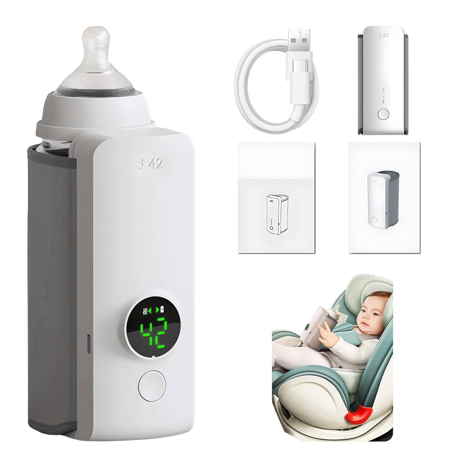 2025 Chauffe Biberon Portable, Chauffe-biberon Électrique Lait Maternel, Chauffe Biberon USB Sans Fil, Chauffe Biberon Voyage Portatif 6000mAh, 48 Heures d'isolation, Bottle Warmer for Travel