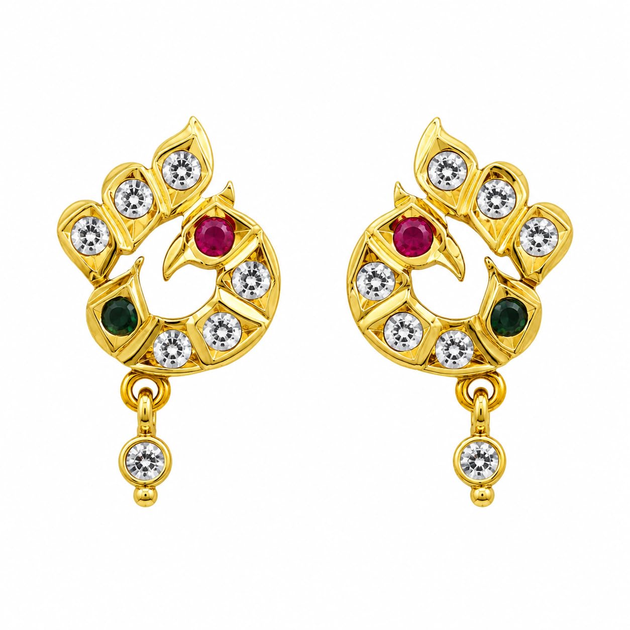 Impon panchaloha Gold-Toned Peacock Drop Earrings with Ruby, Emerald & CZ Stones-picture-48