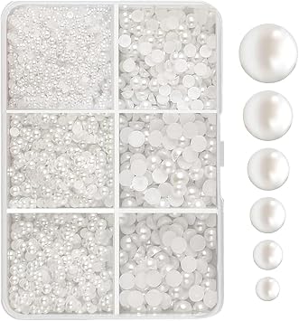 7600 Pcs Flat Back Pearl,White Pearl Half Round Flat Back Beads,Half Round Pearls for Jewellery Making Crafting Necklaces Bracelets Earrings Rings Jewelry Making Supplies1.5/2/2.5/3/4/5mm