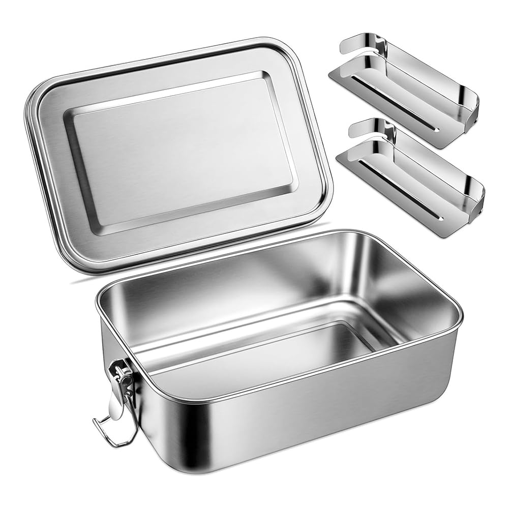 Boîte à bento en acier inoxydable pour adolescents, boîte à bento en métal avec 2 compartiments flexibles, 1400 ml