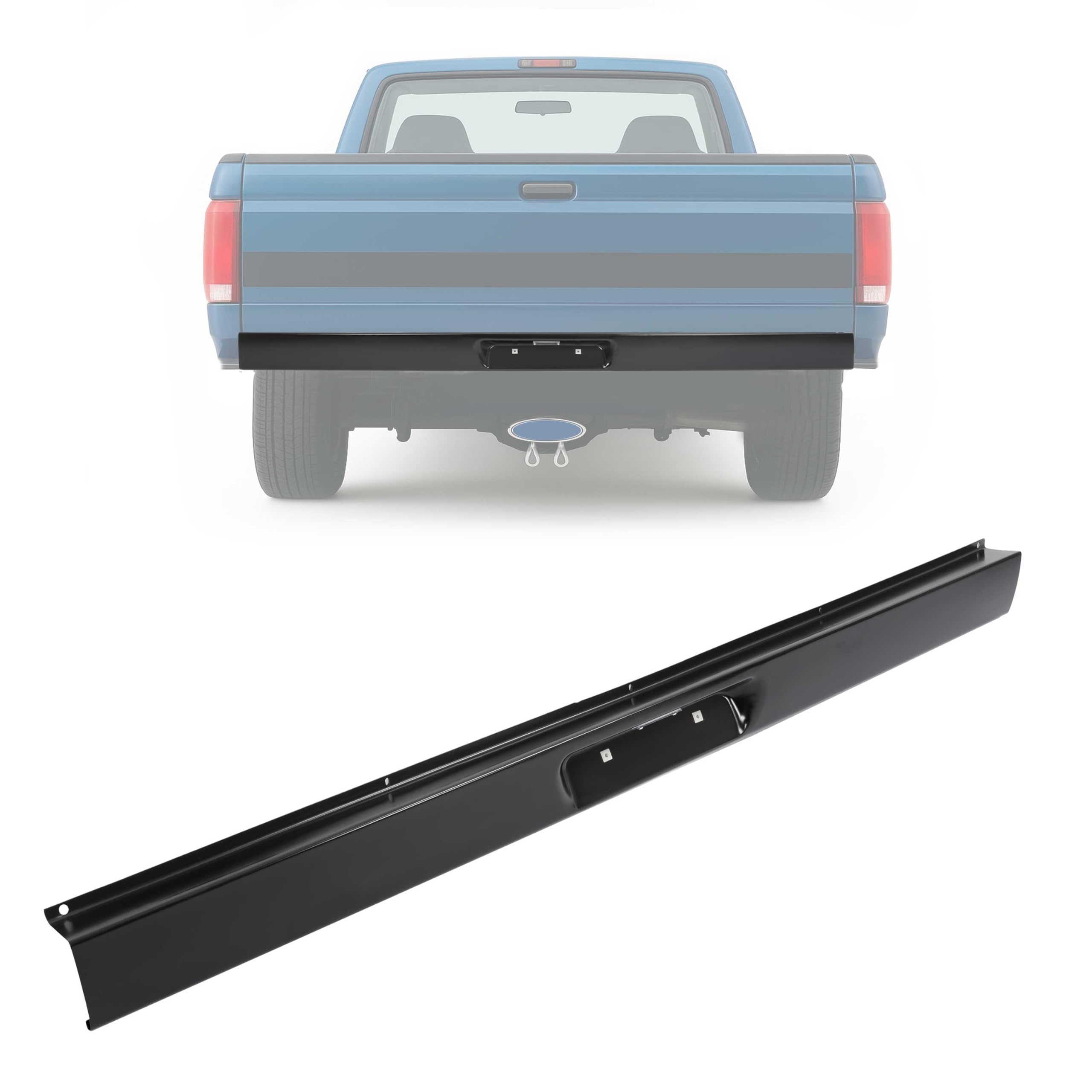 KUAFU Rear Roll Pan Compatible with 1987-1996 Ford F150 Styleside/Fleetside Bed W/LED License Light and Plate Box Bumper Rollpan Face Bar Steel Black