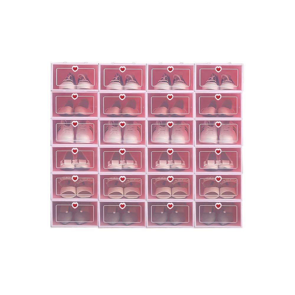 Clear Plastic Shoe Storage Transparent Stackable Organizer box (White 24PCS)