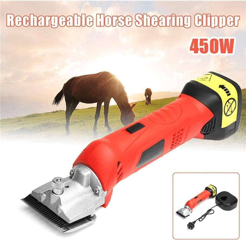 450W Cordless Horsehair Shears Rechargeable Grooming Clippers Scissor Electric Shearing Machine Hair (Red)