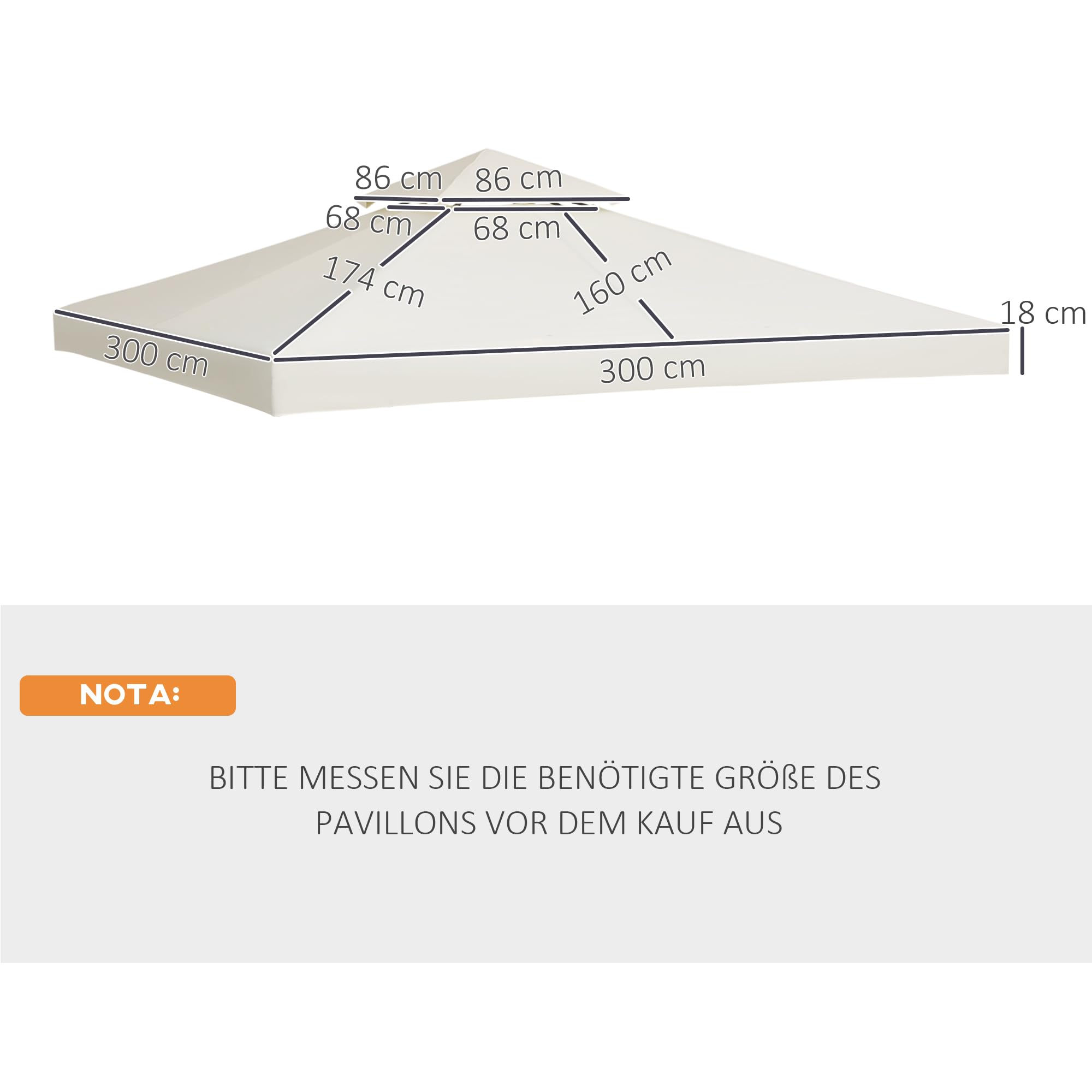 Outsunny zapasowy dach pawilonu do metalowych pawilonów pawilon ogrodowy altana ogrodowa namiot imprezowy namiot ogrodowy poliester 3 x 3 m kremowy | Z podwójnym dachem, otworami odpływowymi, pokrowcem zastępczym, częściami zamiennymi do pawilonu ogrodowe