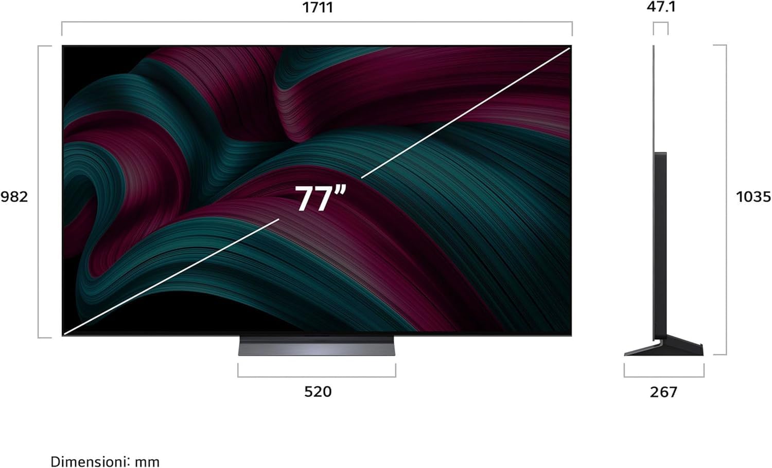 LG OLED evo AI C5 77 pollici, Smart TV 4K, Processore α9 Gen8, Brightness Booster, webOS con AI, Dolby Vision & Atmos, Gaming con VRR e GSYNC 4K@144Hz, OLED77C55LA 2025