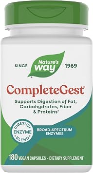 Nature's Way CompleteGest، مزيج هضمي كامل، إنزيمات نباتية، يدعم هضم الدهون والكربوهيدرات والبروتينات والألياف*، 180 كبسولة قد تختلف العبوة