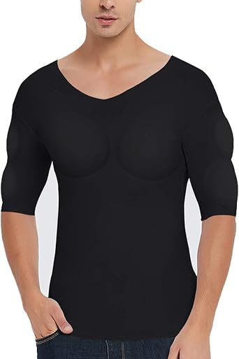 Fake Chest Muscles Shirt Breathable Soft Shoulders Pads Undershirt with Men