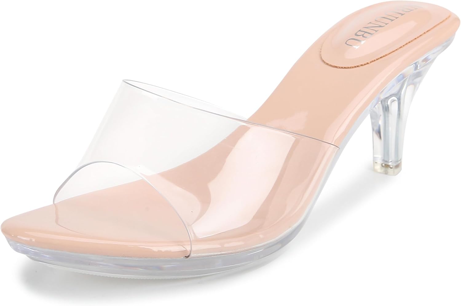 NBUUNBU Clear Heels for Women Silver Black Heels Little Platform Sexy High Heels Sandals Stiletto Kitten Open Toe Dress Shoes Comfortable Double Transparent Strap Heeled Sandals Mule