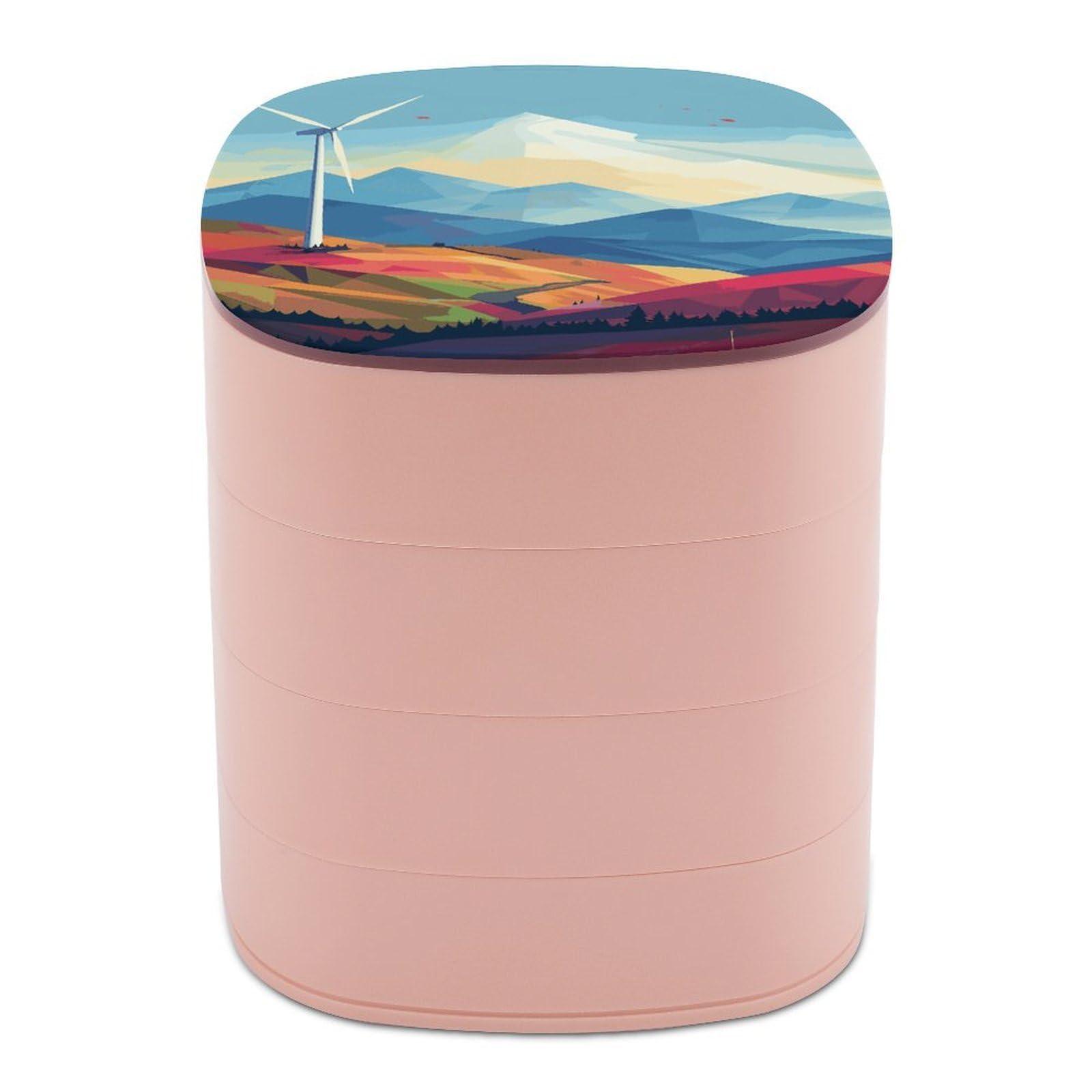 FekiLoot Rotating Windmill Flat Illustration Jewelry Box Large Capacity Jewelry Organizer with Mirror 4 Tier Hoop Ring And Earring Holder With Lid Small Travel Jewelry Case for Women