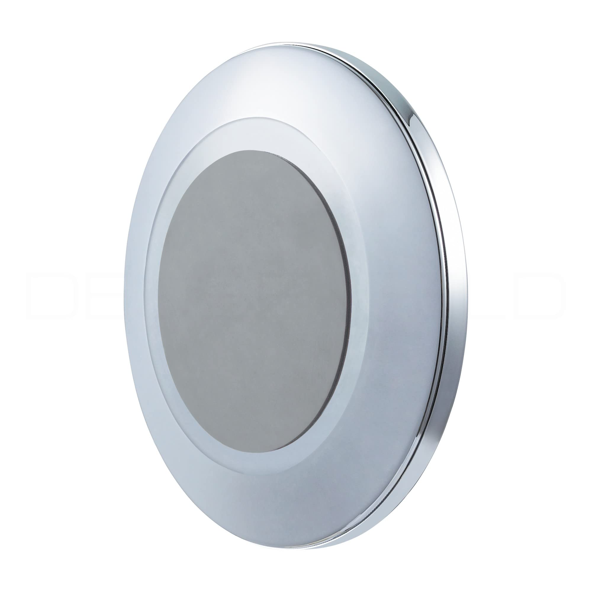 DEUSENFELD KM5C - Magnet Kosmetikspiegel mit 2 selbstklebenden Wandplatten, Klebespiegel, magnetisch abnehmbar, Ø15cm, 5X Vergrößerung, Hochglanz verchromt