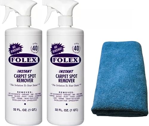 2 botellas de FOLEX, removedor de manchas de alfombra (32 onzas) paño de microfibra de 16 x 16 pulgadas (400 GSM)