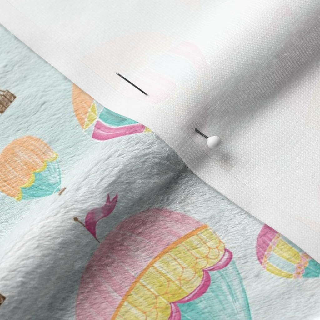 Spoonflower Fabric - Hot Air Balloons Smaller Sky Clouds Pastel Watercolor Printed on Minky Fabric by The Yard - Sewing Baby Blankets Quilt Backing Plush