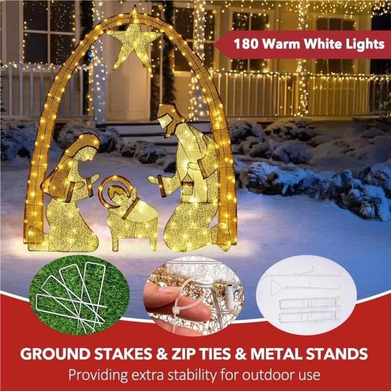 Décoration de Noël extérieure illuminée Crèche, ensembledécorationjardin Noël illuminée, extérieur avec 150 lumières LED pour décorationvacances, Jardin, pelouse(5,5 Pieds)(Blue)