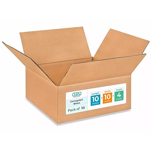 IDL Packaging Cajas de envío corrugado planas de 10 pulgadas de largo x 10 pulgadas de ancho x 4 pulgadas de alto (paquete de 10) Excelente