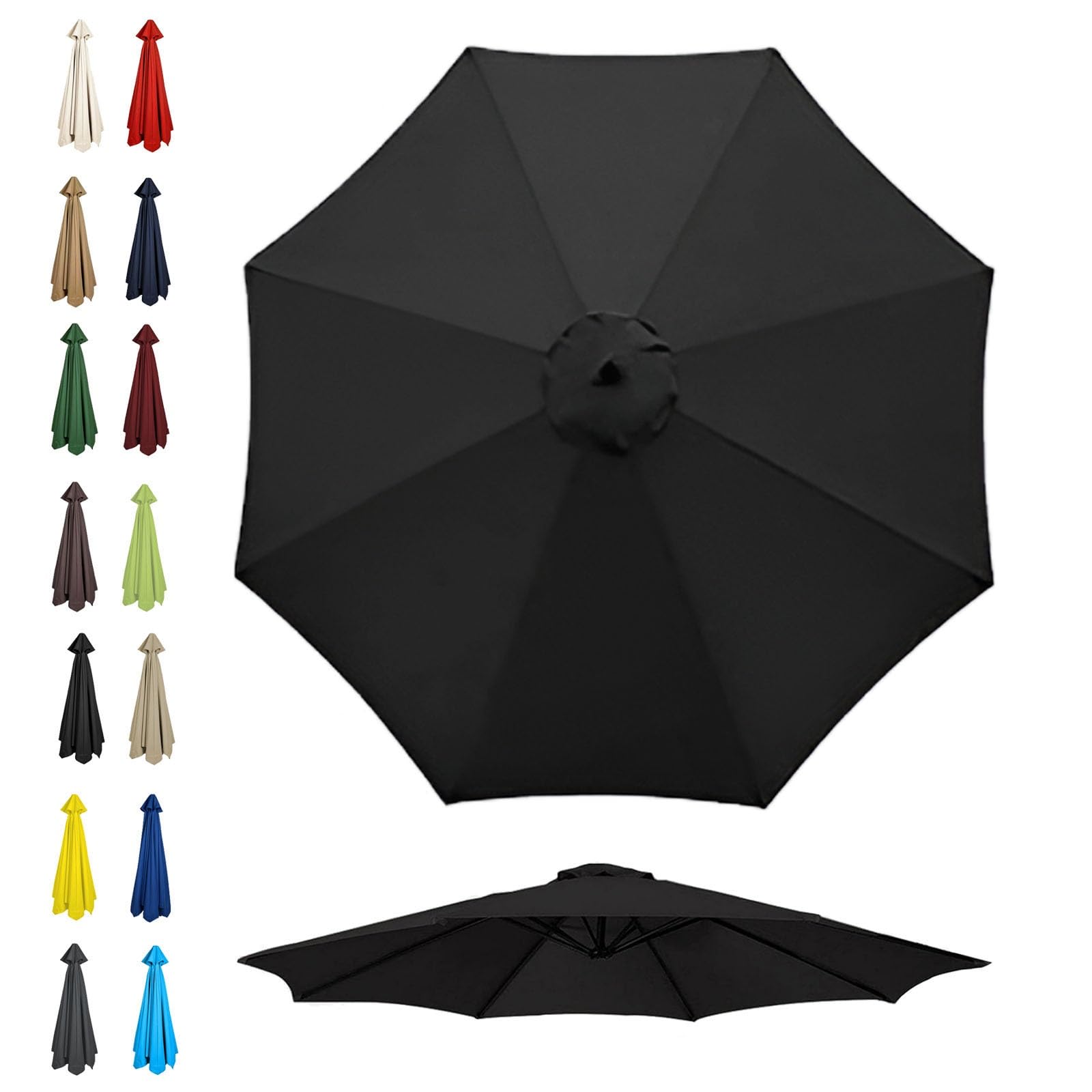 GZDXBF Outdoor Patio Umbrella Replacement Canopy 6-Ribs/8-Ribs, Parasol Umbrella Replacement Cover, 200cm 270cm 300cm Thick Polyester Fabric, Waterproof(Color:Black,Size:6 ribs: 2m/6.5ft)