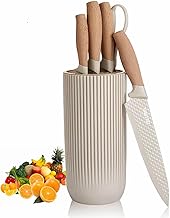 Kienlix Knife Set, 6-Piece Khaki Kitchen Knife Set for Home, Anti-Rust Non-Stick Stainless Steel Sharp Chef Knife Sets with Universal Knife Block for Kitchen, Ergonomical Design (Khaki)