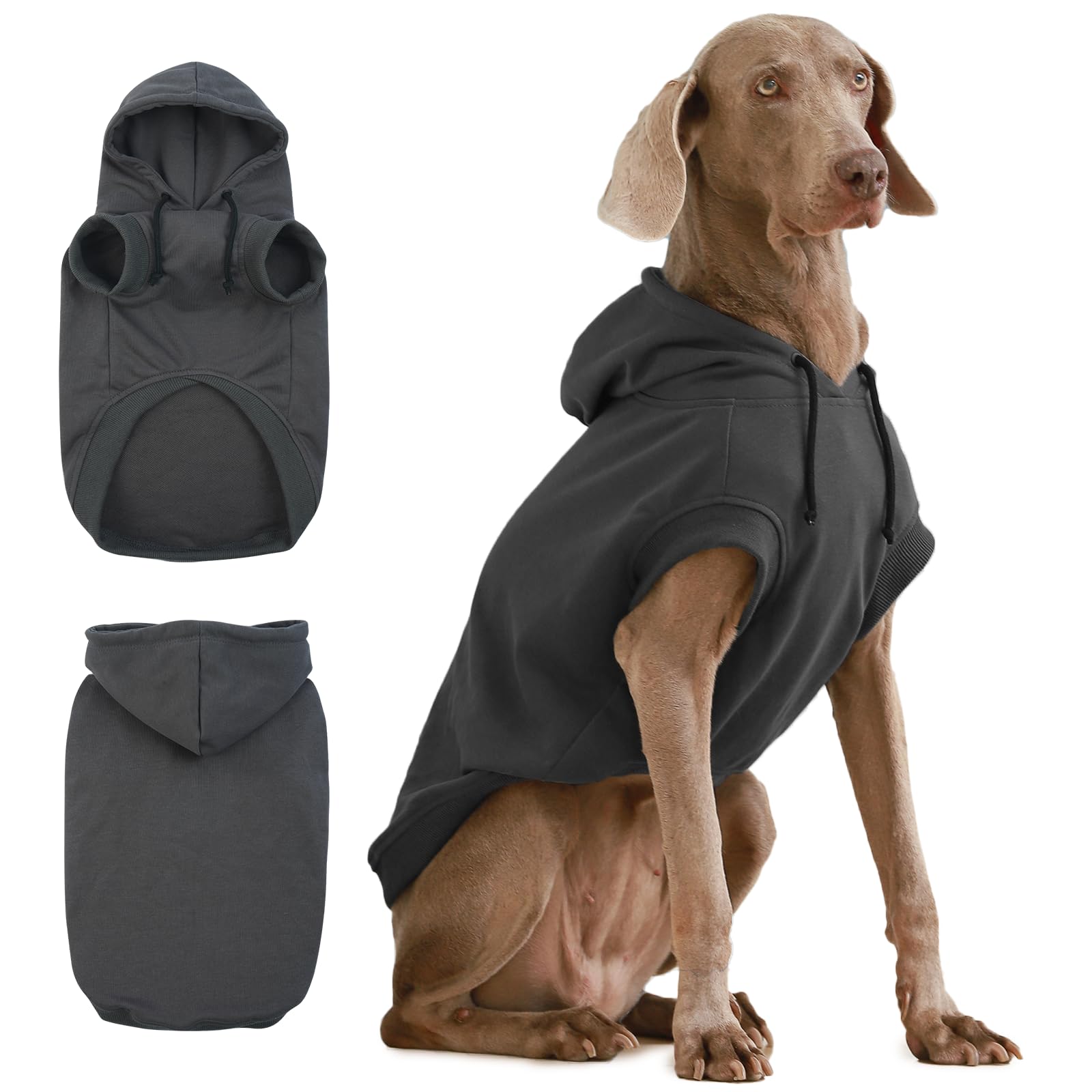 IECOii Dog Pullover Sweatshirt,Warm Dog Jumper Large Size Dogs,Handsome Large DogClothes Soft Dogs Sweatshirt With Hood,Hooded Jumper forDogs Boy Girl Pitbull Labrador,Grey,2XL(No Fleece Lined)