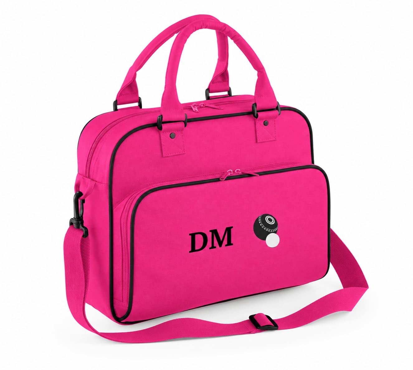 Personalised Crown Green Bowls Bag. Embroidered Initials & Motif 15L for Bowls and Equipment Fuchsia/Black