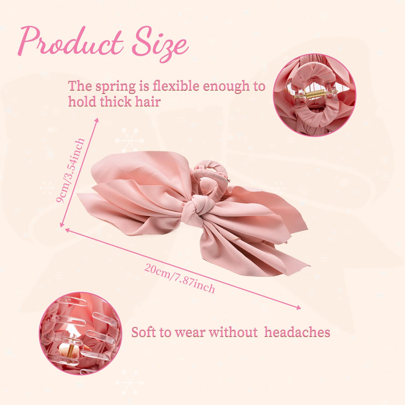 Pinzas para el pelo con lazo, 3 unidades, color rosa, lazos grandes para el cabello para mujer, pinzas de mariposa para peinar, pinzas grandes para cabello grueso para niñas, accesorios para