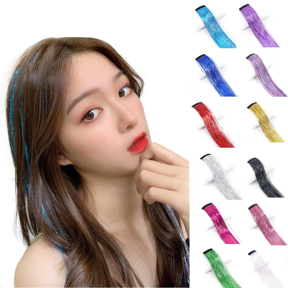 Amazon.co.jp: SUER 12本 カラーエクステ ヘアティンセル エクステ 
