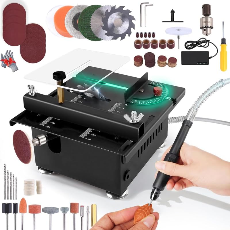 Mini Table Saw, Multi-functionalTable Saw for Crafts, Portable Adjustable Cutting Sanding Engraving Drilling All-in-One Machine, Mini Table Saw for Wood Cutting (Rising and falling style)