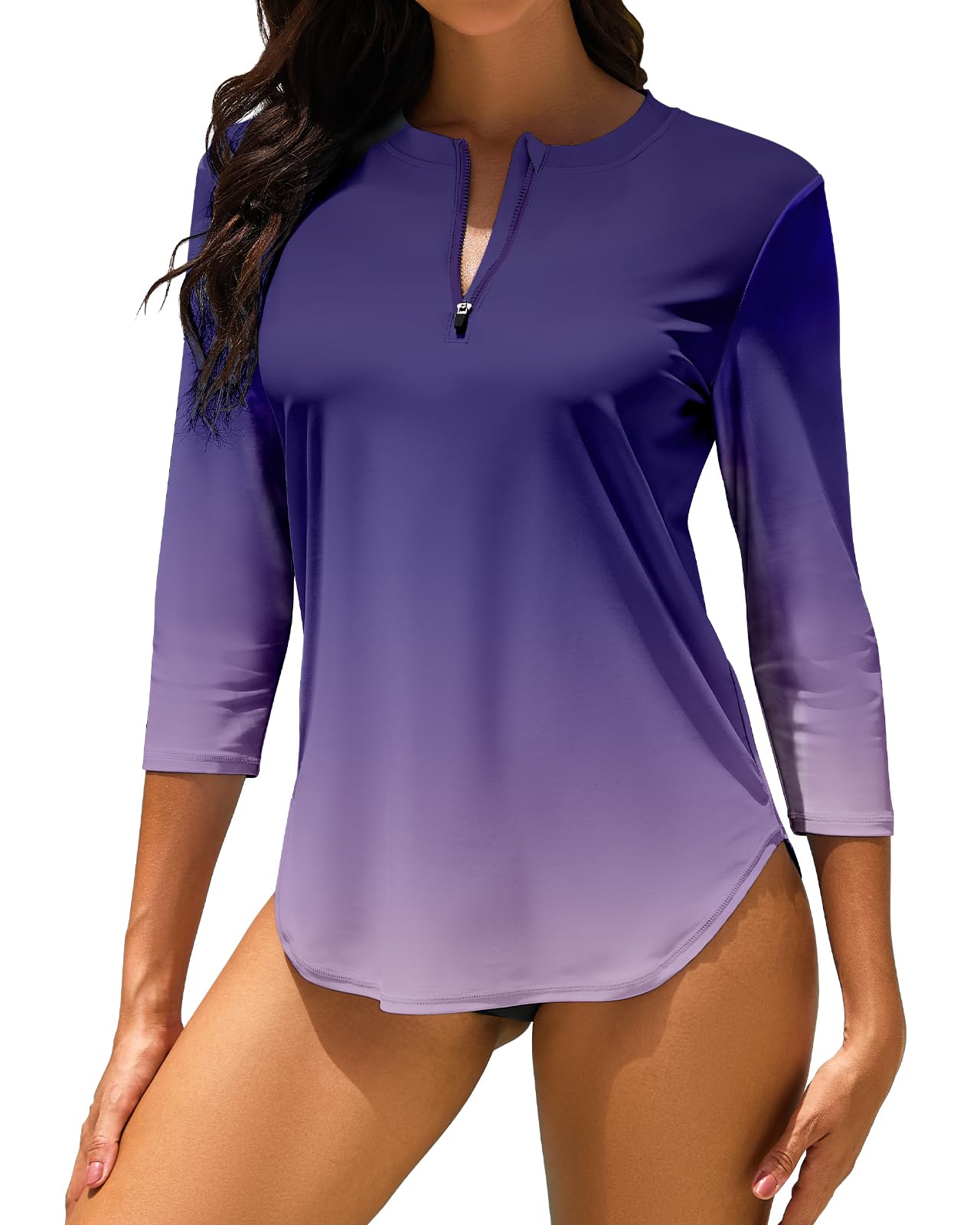 WOWENY Rashguard Anti-UV para Mujer Traje de baño Camiseta de Manga 3/4 con Cremallera de 1/4 Secado rápido Ideal para Surfear en la Playa