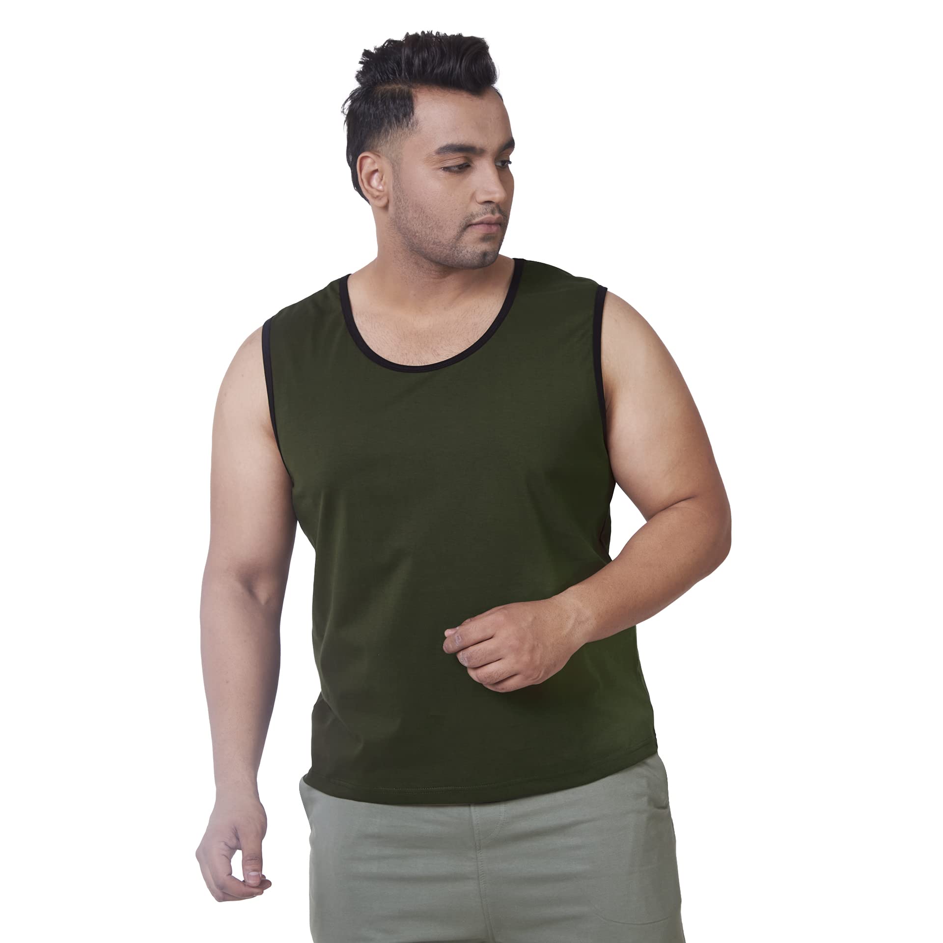 vaishvik Mens Plus Size Sando Tank - Olive-picture-20