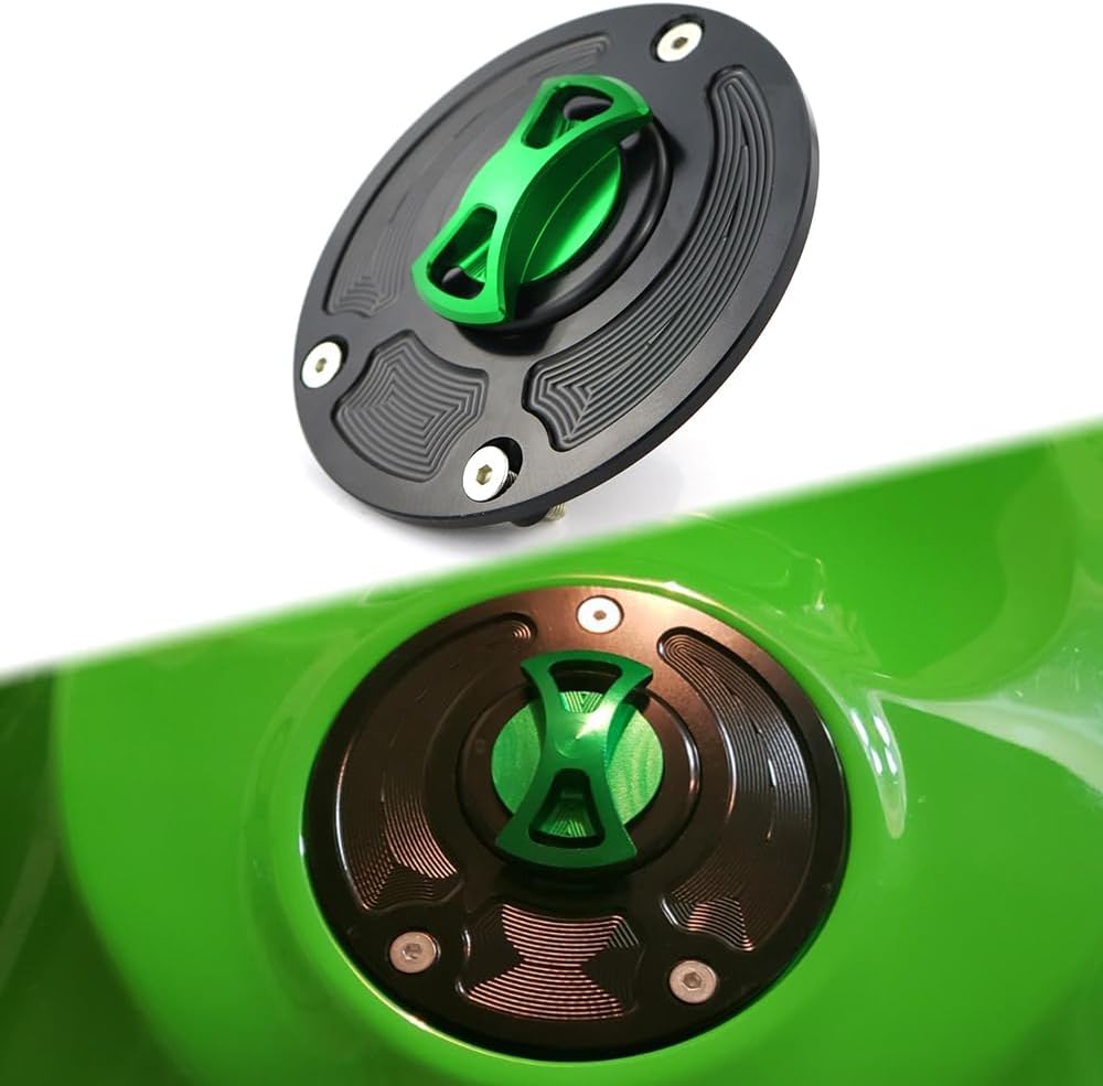 Worldmotop Aluminum Motorcycle Gas Cap / Brake Reservoir Cover - Universal Fit For Kawasaki Ninja 300 400 Z750 Z850 Z1000 (Green)