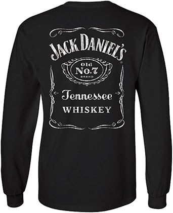 Jack Daniels Mens Black Tee T-Shirt L/S 100% Cotton Logo