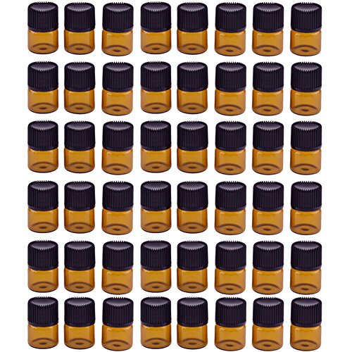 Preisvergleich Produktbild Qinlee Mini Glasflaschen mit Kein Perforation Stopper Fläschchen Braunglas Emulsion Aromatherapie Flaschen Leer Ölflasche Perfekt für Home / Reisen (48pcs-1ml)