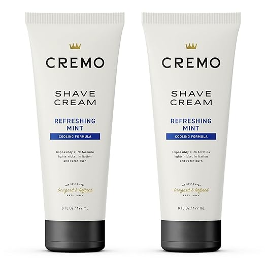 Cremo Barber Grade Cooling Shave Cream, Astonishingly Superior Ultra-Slick Shaving Cream Fights Nicks, Cuts And Razor Burn, 6 Fl Oz (2 Pack), WHITE