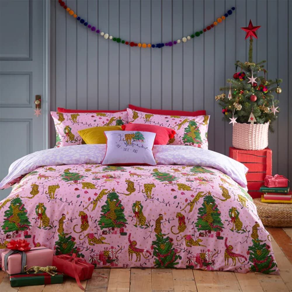 Furn Unisex Multicolor Purrfect Christmas Reversible Duvet Cover Set | Size: Single