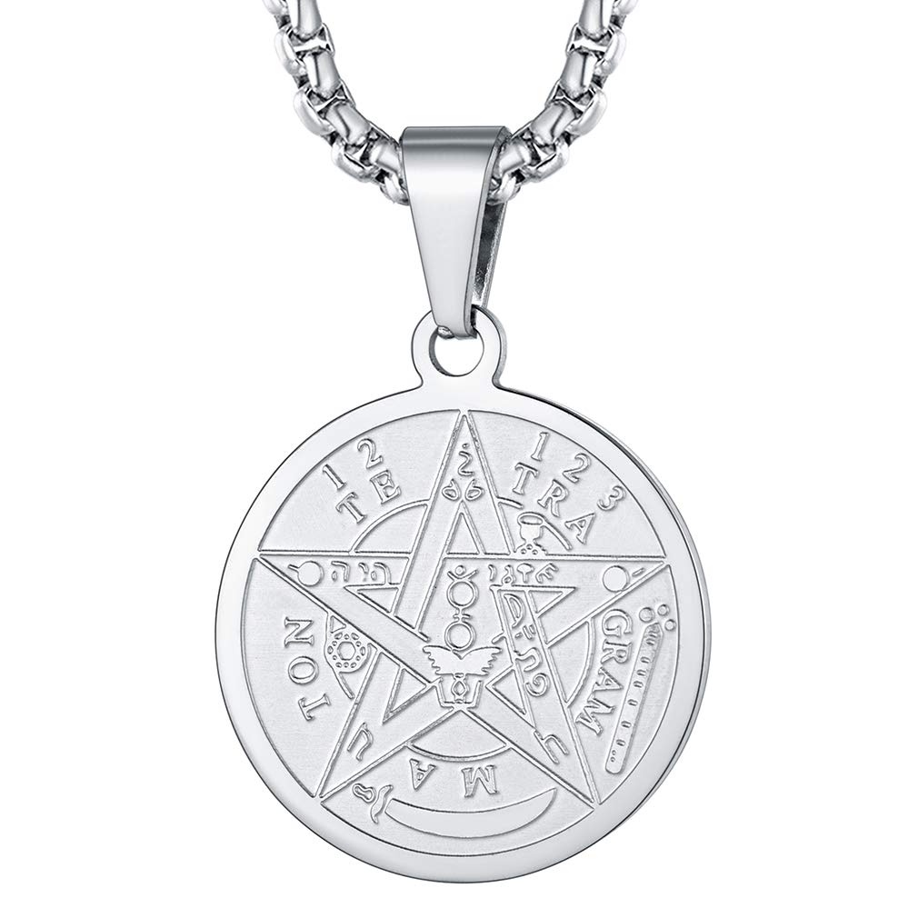 FaithHeartCollar Tetragramaton Hombre Acero Inoxidable 316L Colgante Sello de Salomón Medalla Pentagrama Joyería Religiosa de Amuleto