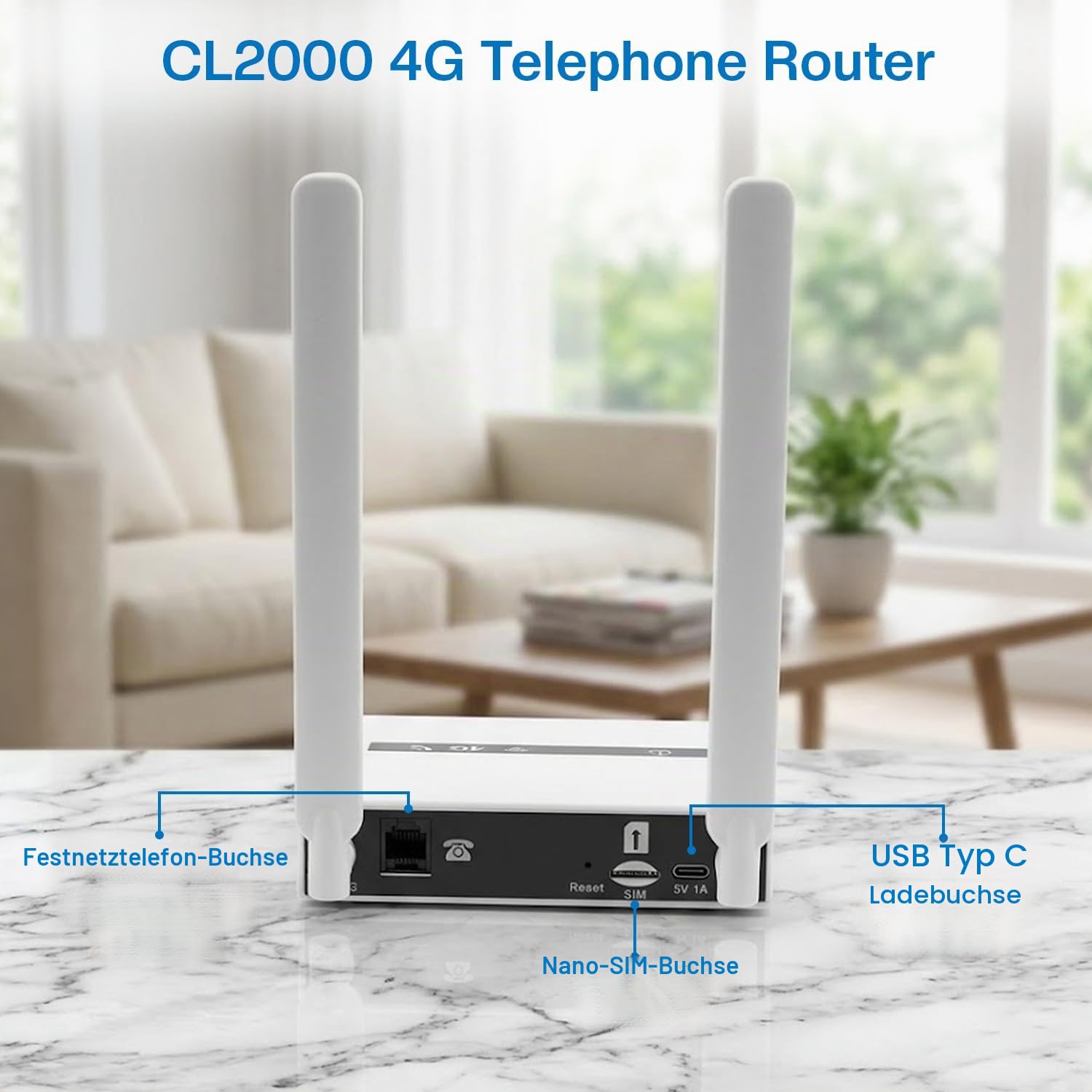 Geemarc CL2000 – zum Verbinden von Festnetztelefonen mit dem 4G-Mobilfunknetz – benötigt eine SIM-Karte zum Betrieb – kann als WLAN-Zugangspunkt dienen