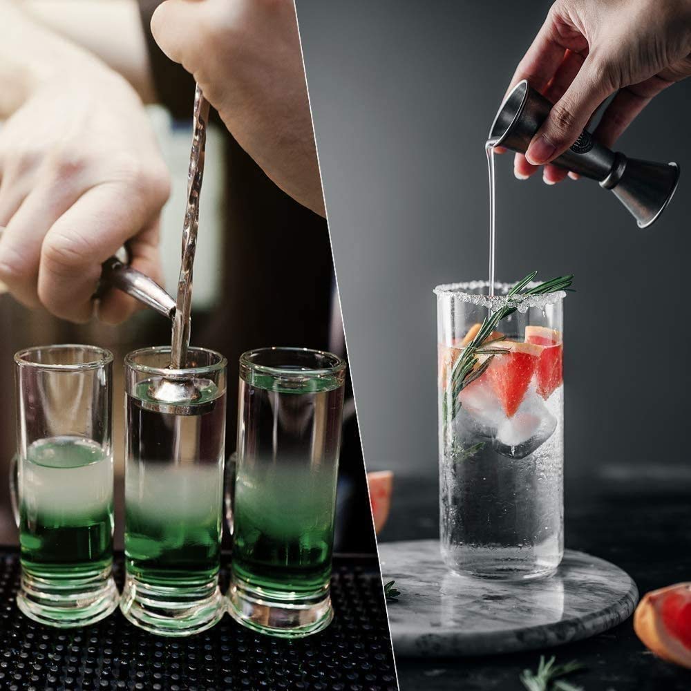 Kit de barman con soporte |Set de barras de cóctel para mezcla de bebidas - Herramientas de barras: Martini Shaker, Jigger, colador, cuchara mezcladora de bar, pinzas |El mejor kit de barman par