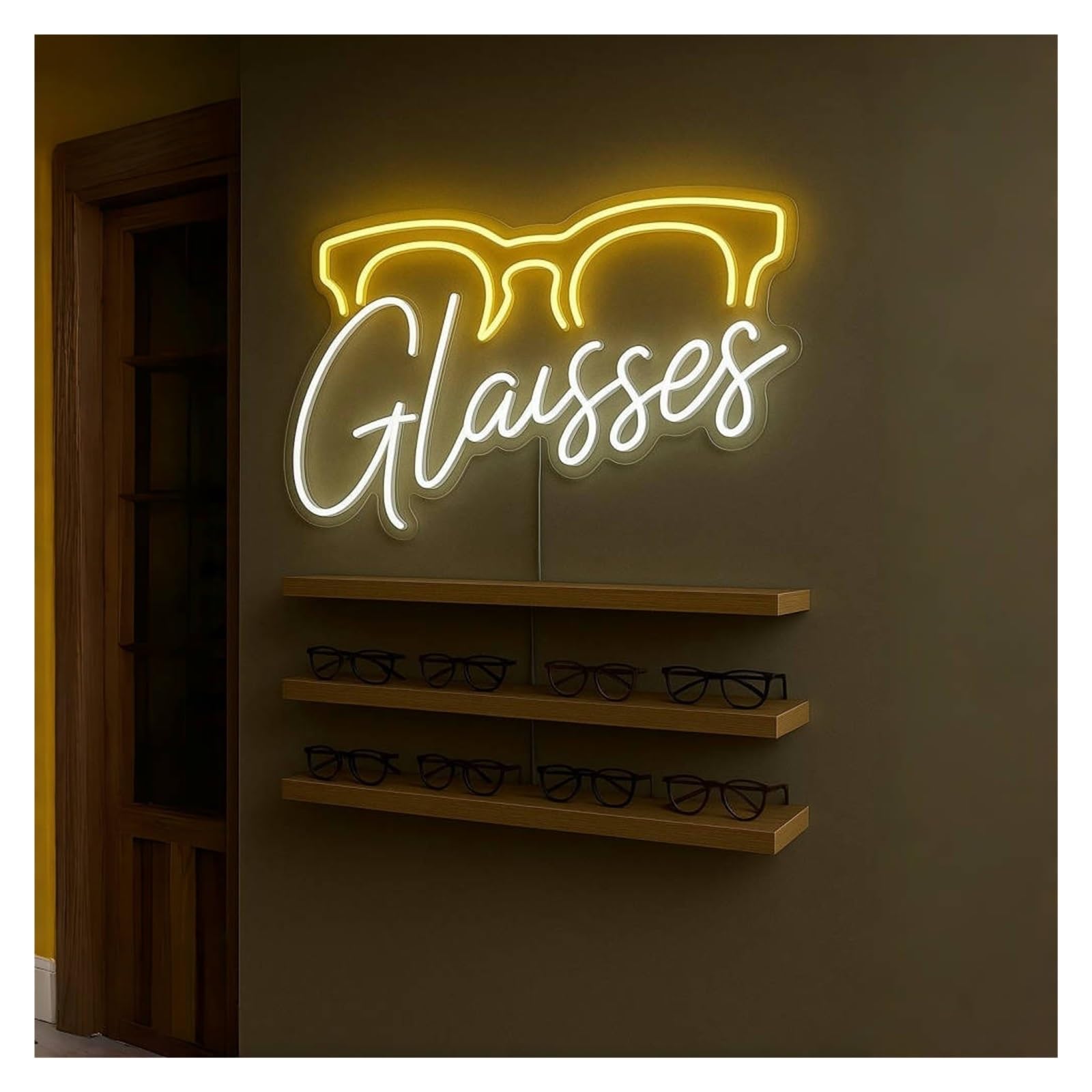 RONGCH Hanging Art Signs Glasses Neon Sign, Suitable for Eyewear Store Display Decor with Dimmable 53cm(D)