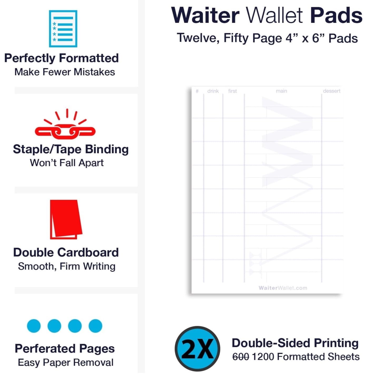 Waiter Wallet Deluxe + Clear Pocket Insert and Waiter Wallet Pads (12 Pack) Double-Sided Restaurnat Server Order Pads