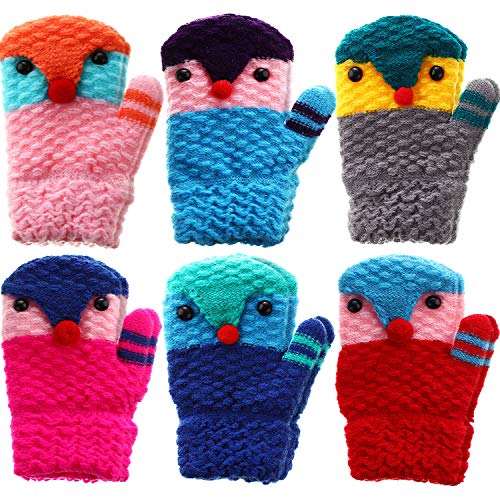 6 Pairs Kids Knitted Mittens Cute Winter Mittens Boys Girls Mittens Gloves (Multicolor A)