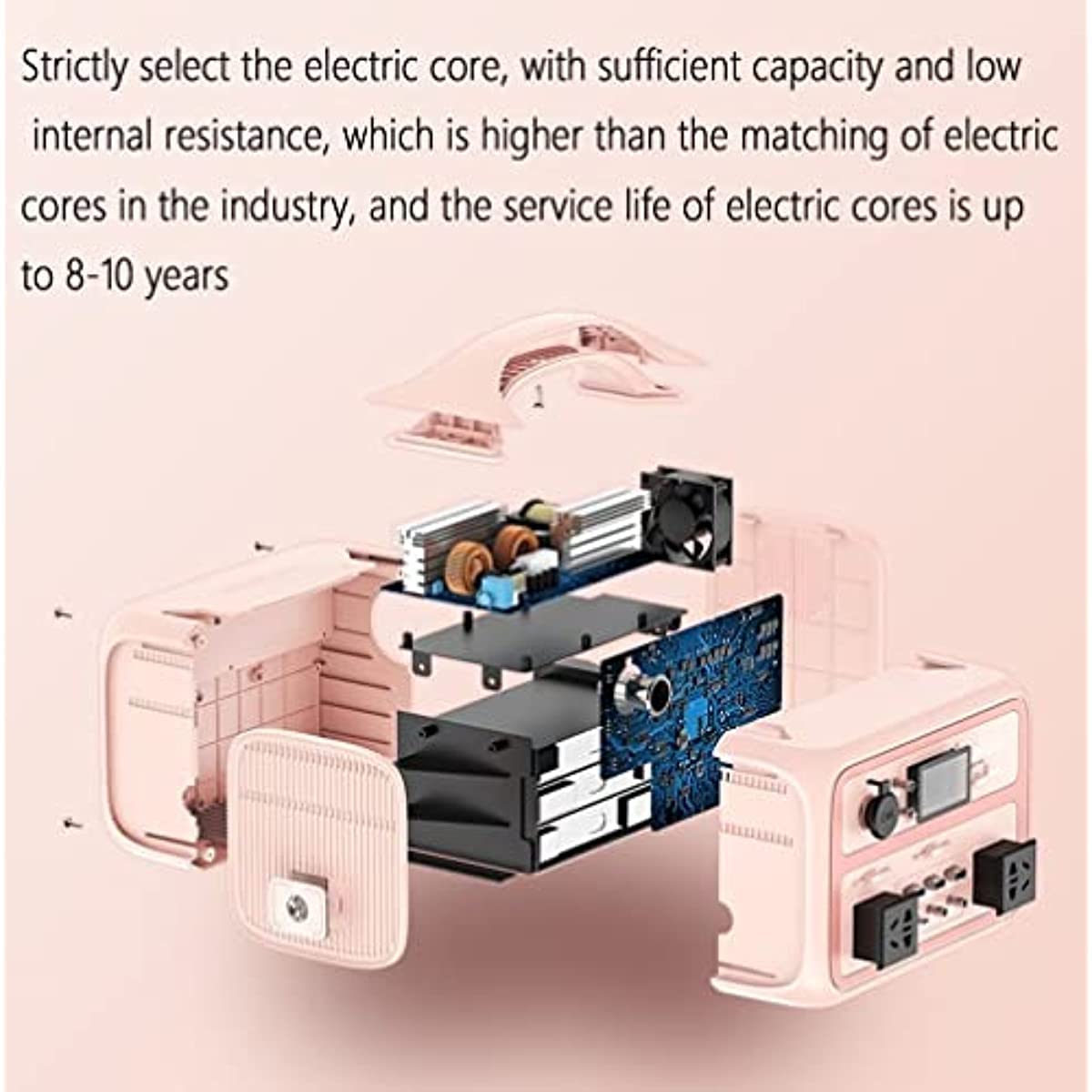 Stazione di alimentazione da campeggio, generatore portatile con presa CA da 110 V, doppie porte USB e uscite CC, batteria solare per campeggio, camper, backup di emergenza (rosa 600 W 600 Wh 2,5 or